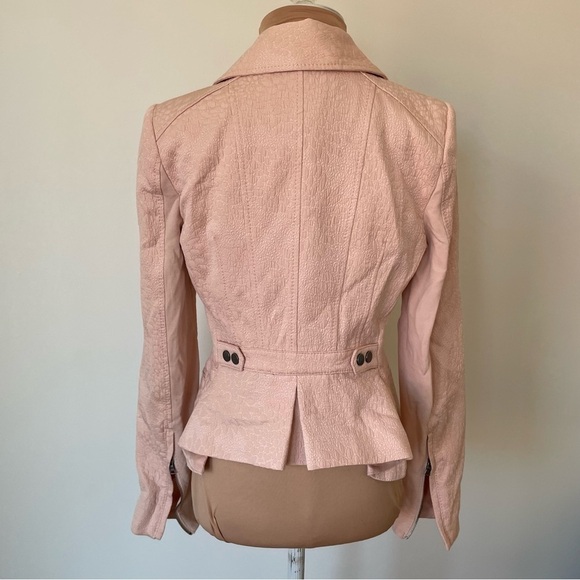 BCBGMAXAZRIA Boe Pink Textured Cotton Moto Motorcycle Jacket EUC Size Small - Picture 2 of 12